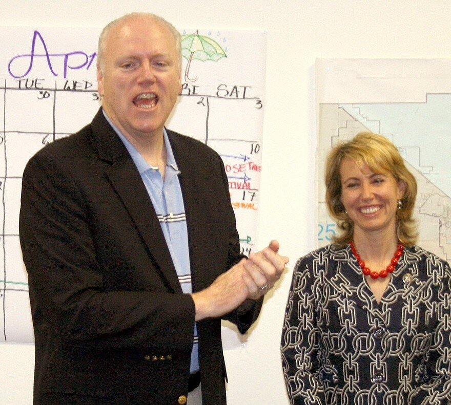 Congressman Joe Crowley campaigning with Congresswoman Gaby Giffords in Arizona, April 2010